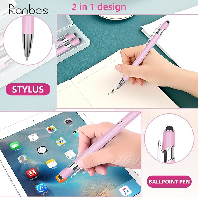 Ballpoint Pen Metal Soft Stylus Pen for Touch Screens，Retractable Tactile Turn Pen，Bulk Pens for Gifts Office Essentials，Medium Point，Black Ink (5 Color)