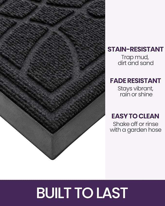DEXI Front Door Mat Outside Entrance, Heavy Duty Non Slip Low Profile Doormat for Entryway, Trap Dirt and Moisture Welcome Mats, Easy Clean, Patio, Garage, 4x2, Black