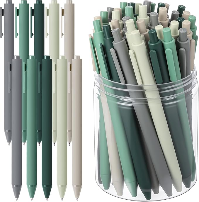 Crtiin 50 Pcs Gel Ink Pens Bulk Black Ink, Smooth Writing Cute Colorful Pens for Back to School First Day of School Teacher Student Server Office Supplies Staff Party Favor Gifts (Green Series)