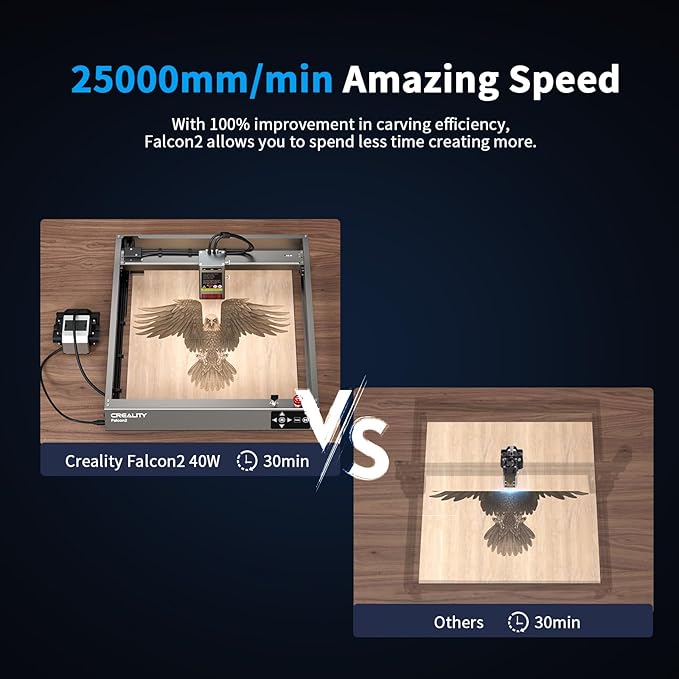 Creality Laser Engraver, Falcon2 40W Output Laser Cutter with Air Assist, 25000mm/min Speed & High Accuracy Laser Engraving Machine for Wood and Metal, Acrylic, Leather