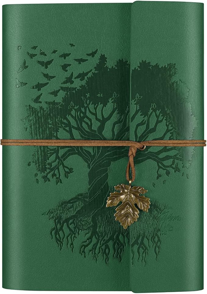 Leather Journal Notebook, Travel Journal with 2 Pockets, Vintage Refillable Journal for Writing, Diary Journal for Women, Men, Girls and Boys, 100GSM Blank Paper, 160 Pages (Green A5 9.2" x 6.5")