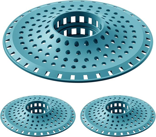 Shower Hair Drain Catcher, Silicone Bathtub Drain Hair Catcher Strainer, All-in-one Tub Hair Catcher Drain Protector for 1.48'' to 1.76'' Regular Drains, 3PCS/Light Blue