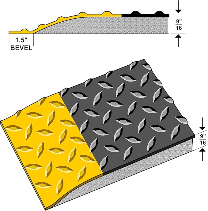 Rhino Mats, American Classic Diamond Anti-Fatigue Mats, Industrial Ergonomic Comfort Standing Mat for Work, Home, Garage, Office, Kitchen or Anywhere (Black/Yellow 9/16" Thick, 4 FT. x 9 FT.)