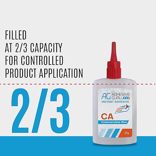 Adhesive Guru CA Glue with Activator Woodworking (6 x 0.9 oz - 6 x 3.38 fl oz) Cyanoacrylate Super Glue for Plastic, Glass, Ceramic, DIY, 3D Printing (6 Pack)