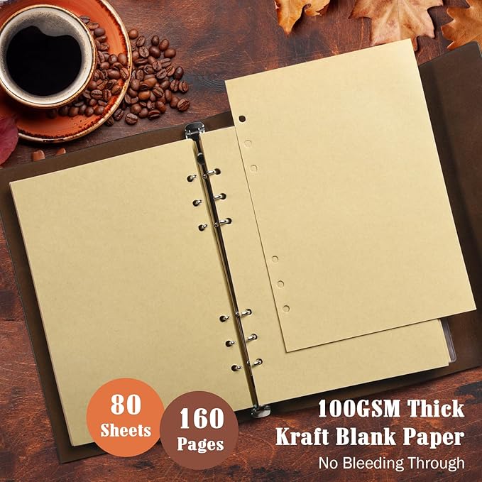Leather Journals Notebooks with Blank Pages, Vintage Refillable Journal for Writing, Personal Travel Diary Art Sketchbook to Write in, Gifts for Women, Men, Teen Girls and Boys, 160 Pages A5 (Blue)