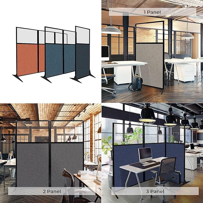 Versare Workstation Partition | Portable Wall Divider | Modern Office Cubicle | Free Standing Privacy Screen | Flexible Work Space | 99" x 70" Slate Fabric Panels