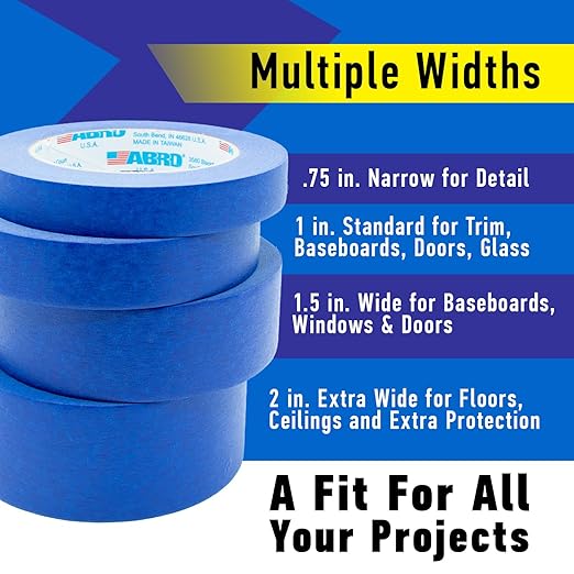 ABRO 6-Pack Blue Painters Tape: 18mm x 55M All Purpose Blue Tape, Temporary Labeling, Easy Tear, Clean Removal, Masking Tape Colored, DIY or Professional Use