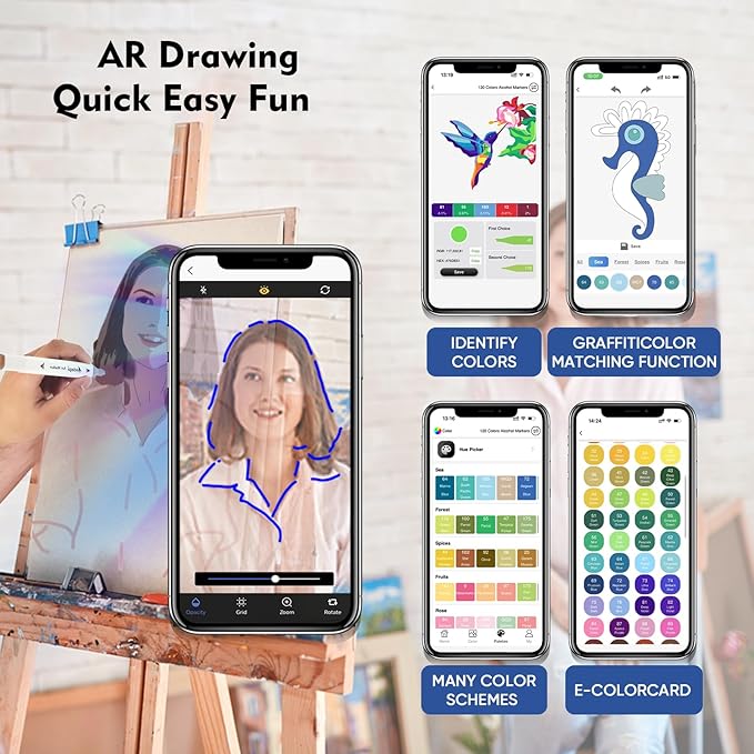 YHC 168 Colors Alcohol Markers for Artists, Free APP for Coloring, Dual Tips Alcohol-Based Markers for Drawing,Painting and Sketching, Great Gift Idea for Kids and Adults