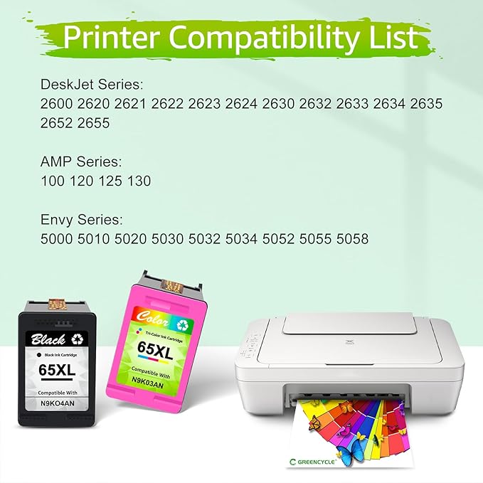 greencycle Remanufactured Ink Cartridge Replacement for HP 65XL 65 XL N9K04AN Compatible for Envy 5055 5058 5052 DeskJet 3755 2622 2655 2624 2652 3720 3722 3723 3730 3732 3752 Printer (Black, 2 Pack)