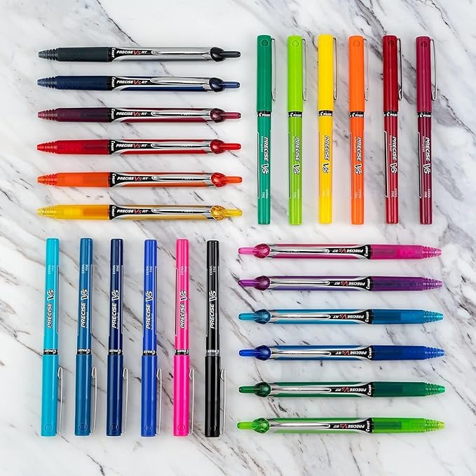 Precise V5 Stick Rolling Ball Pens, Extra Fine Point (.5mm), Blue Ink, 3-pk; Bundle with Plastic Reusable Pouch