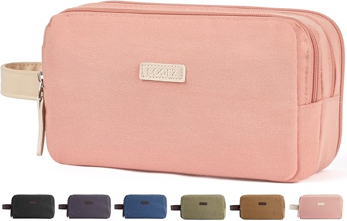 Sooez Large Pencil Case Pouch, Extra Big Pencil Pouch Pencil Bag with PU Handle & Zipper, Sturdy Pen Case with 3 Compartments, Aesthetic School College Supplies Organizer for Men Women Boys, Pink