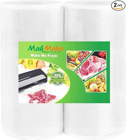 MakMeFre 2Pack (Total 100Feet) 8x50 Vacuum Sealer Bags Rolls with BPA Free,Heavy Duty Vacuum Food Sealer Storage Bags Rolls,Cut to Size Roll,Great for Sous Vide
