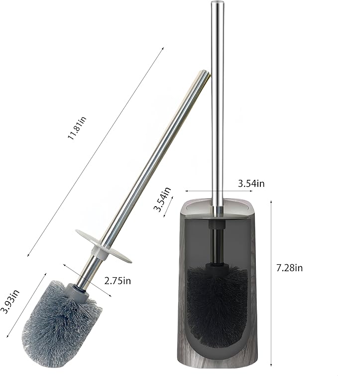 Marble Colored Toilet Brush and Holder Set,Stainless Steel Long Handle and Marble Colored Base for Bathroom Deep Cleaning，Space Saving for Storage，Drip-Proof，Grey