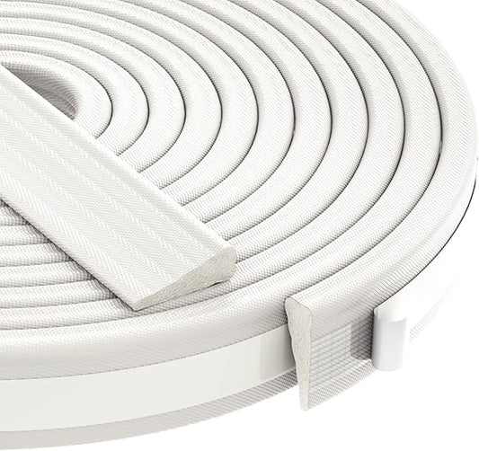 QDiShi 118" Wedge-Shape Weather Stripping Door Seal Weatherproof Foam Seals Self Adhesive Insulation Anti-Collision Strip Soundproofing Frame Insulation Tape Fits 0.13-0.31" Gaps(White)