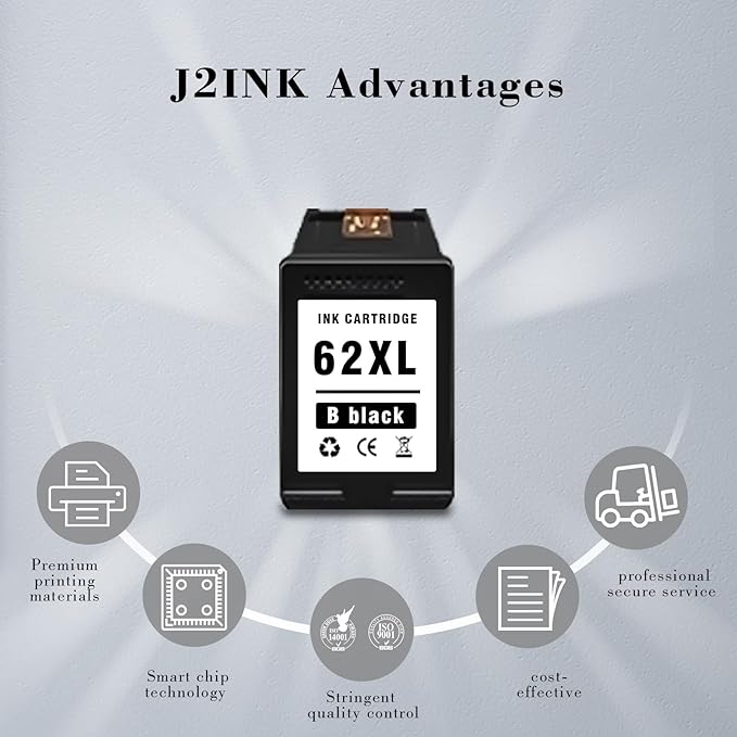 Printer Ink 62 XL 62XL Envy 7645 for 62 XL Black Ink Cartridge Ink 62 62XL Ink Cartridges Black HP62 HP62BK with ENVY 5540 5544 5545 5642 5660 5664 7640 7645, OfficeJet 200 250 258 5740 5745 5746 8040
