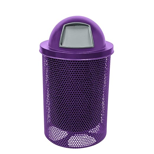 COATEDOUTDOORFURNITURE RDT-P-TXTPUR Heavy Duty Round Trash Receptacle with Dome Top, Liner Included, 32 Gallon, Textured Purple, Made in America