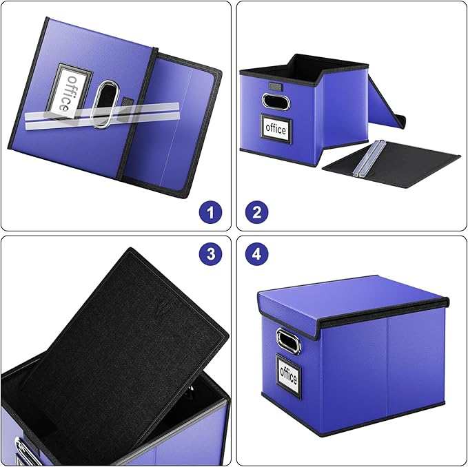 Huolewa Portable Leather File Organizer Boxes with Lids, Collapsible File Folder Organizer Boxes, Decorative Small Filing File Cabinet for Home/Office, Easily Store Documents/Hanging File Folders
