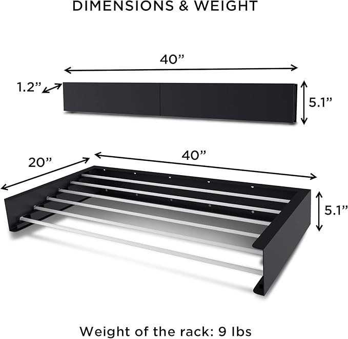 Step Up Laundry Drying Rack, Wall Mounted, Retractable Clothes Drying Rack, 60lbs Capacity, 20 Linear Ft, with Wall Template and Long Screwdriver Bit (40" White)