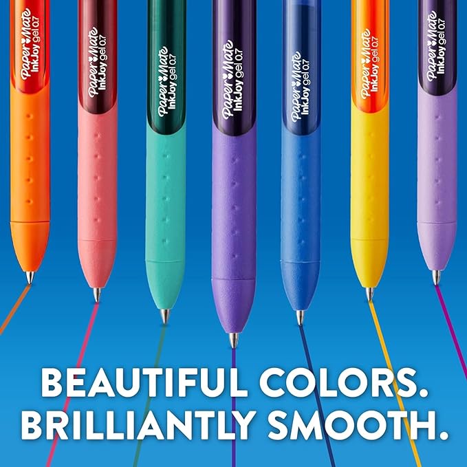 Paper Mate InkJoy Gel Pens, Berry Ink, Medium Point (0.7mm), 10 Count, Bundle with Plastic Reusable Pouch