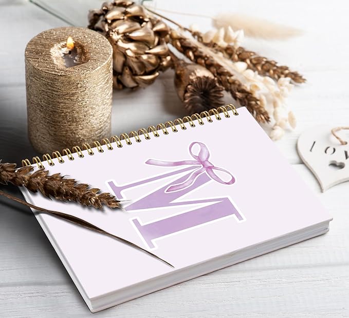 foedor Coquette Trendy Preppy Purple Bow Spiral Notebook,Initial M Journal Personalized Teen Girl Gifts,Monogrammed Gifts for Women Teen Girl,College Ruled Hardcover Spiral Notebook(purple)