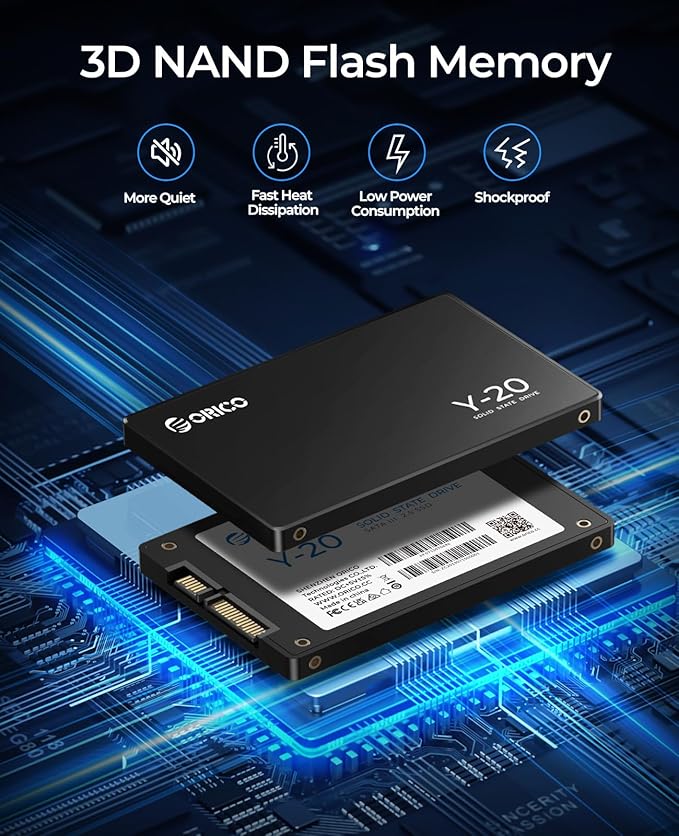 ORICO 128GB SATA SSD 2.5 Inch Internal Solid State Drive, Read Speed up to 500MB/s, SATA III 6Gbps for Desktop Laptop NAS DIY External Drive - Y20