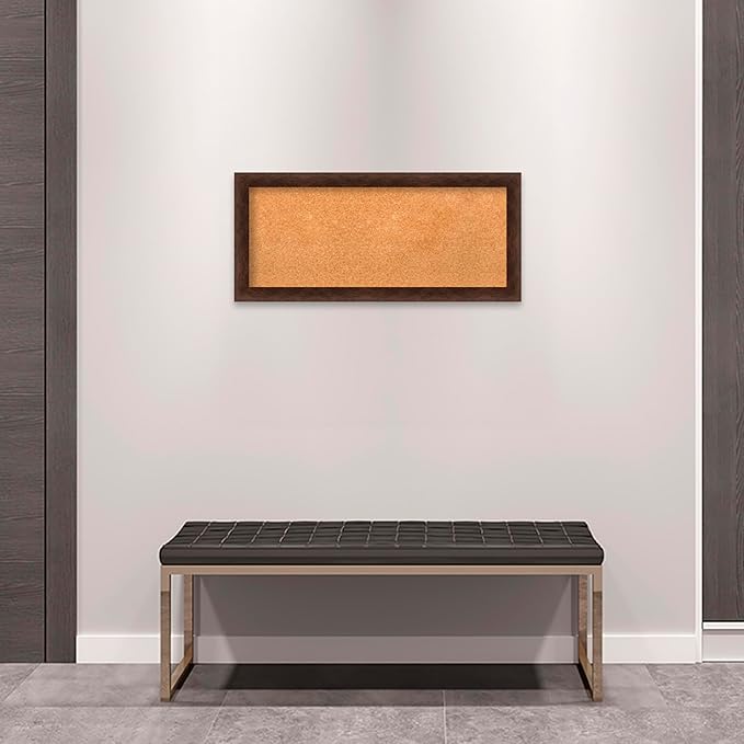 Amanti Art Natural Cork Board for Wall, 15x33 Vision Board with Brown Wood Frame, Medium Corkboard Office Decor for Home Organization, Casual Corkboard Pinboard to display items for home organization