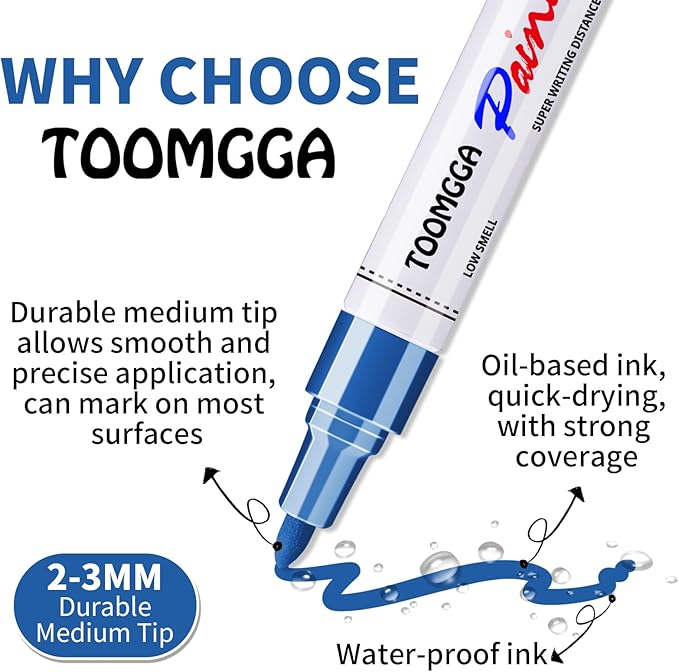 Blue Paint Pens Permanent Paint Markers - 24 Pack Oil Based Marking Pens, Medium Point, Quick Drying and Waterproof for Rock Painting Car Tyre Metal, Plastic, Canvas, Wood, Glass
