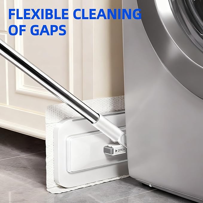 2025 New Mini Sweeper Mop No-Touch Dirty Cleaning Flat Dust Mop for Dry Wet Disposable Pads, Multi Surface Mops for House Wall Bathroom Toilet Corners (Disposable Dust Mop with 5 Clothes)