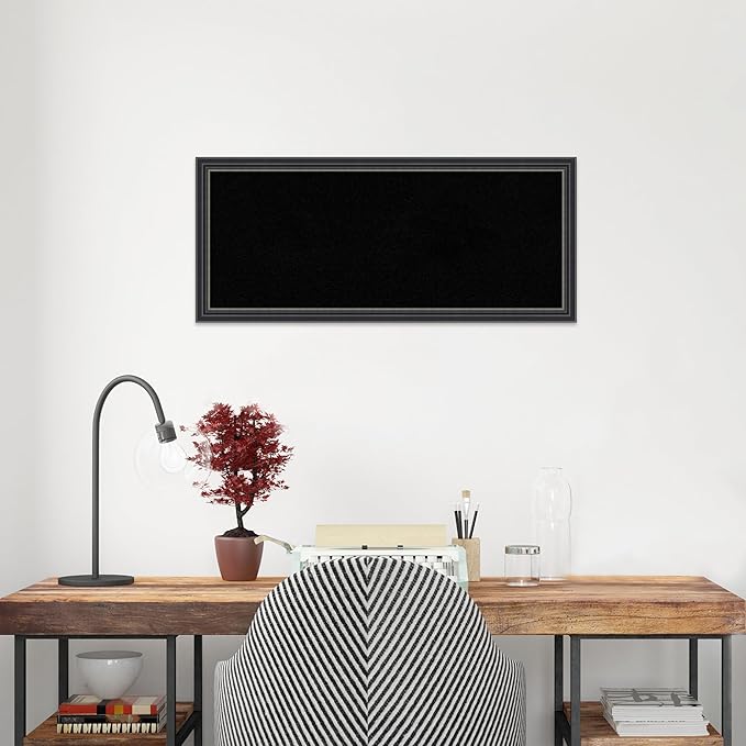 Amanti Art Black Cork Board for Wall, 14x32 Vision Board with Black Wood Frame, Medium Corkboard Office Decor for Home Organization, Traditional Corkboard Pinboard to Display Items for Home