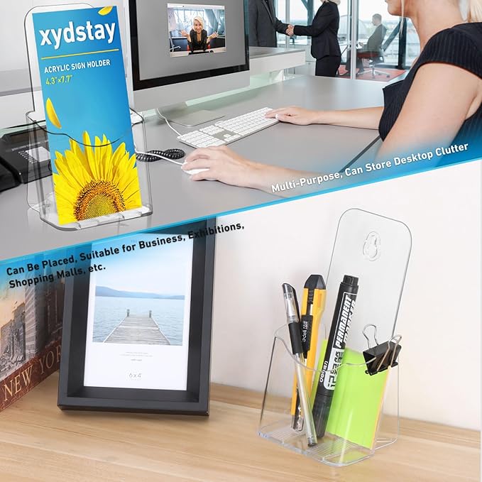 Acrylic Brochure Holder 4x9 Inches Slant Back Design, Clear Display Stand, Plastic Table Stand Sign Holder,Pamphlet Holder Flyer Holder, Acrylic Display Stand, Acrylic Table Signs Plastic Paper Holder for Office, Home, Store, 2 Pack