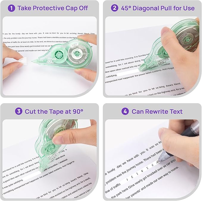 30 Pcs Colorful Core Correction Tape, 39.37 Ft White Wrong Out Tear-Resistant Bulk, Instant Corrections Easy to Use Applicator for School, Office, Note Taking, Journal (Tape Width 0.2 in)