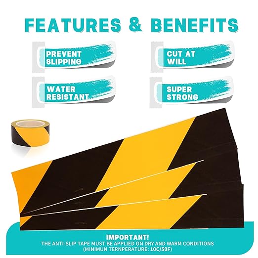 2 Inch x 110 FT Black & Yellow Floor Marking Tape, High-Visibility & Adhesive Hazard Tape for Caution & Aisle Marking, Warning Safety Stripe Tape, Caution Tape Roll for Walls Steps Pipes Equipment