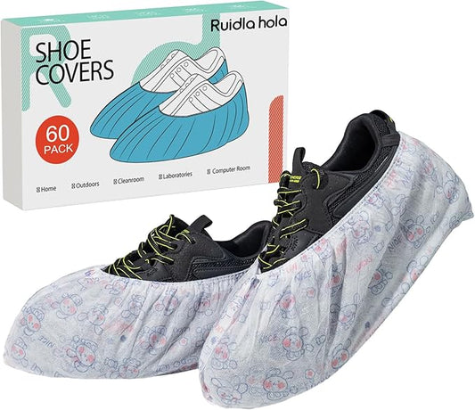 Disposable Shoe Covers 60 Pack Booties for Shoes Covers- Heavy Duty 35g White | Stretch Fits Men 10/Women 11 | Non-Slip, Recyclable Boot Covers for Indoor/Outdoor, Real Estate, Pet Care