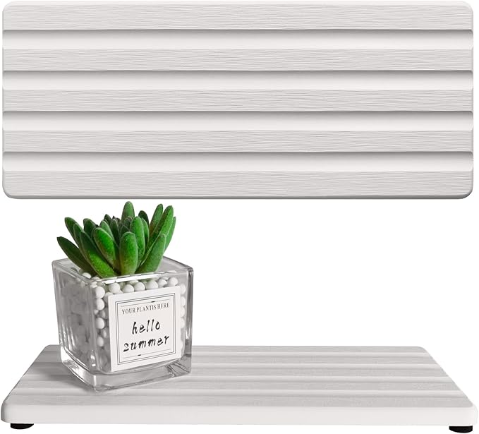 Diatomite Soap Dish, Water Absorbing Stone Tray, Kitchen Sink Organizer, Fast Drying Counter Holder (White, 11" x 4.7"/28 x 12cm)