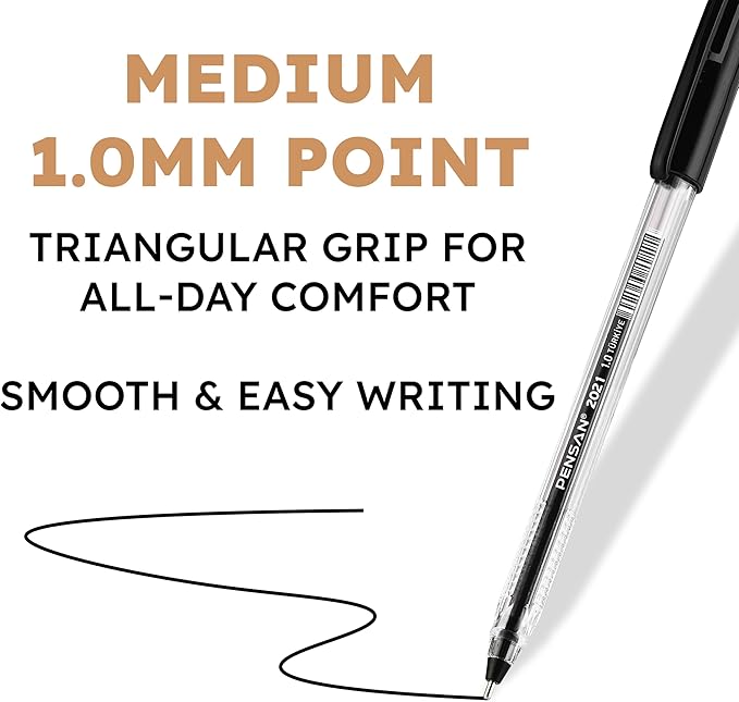 Ballpoint Pens Bulk Pack, 300-Count – (150 Black & 150 Blue) Ink Pens, 1.0mm Medium Point, Ergonomic Triangle Grip, Smooth Writing
