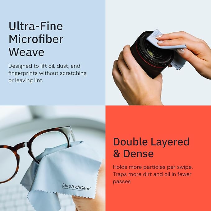 Elite Screens Microfiber Cleaning Cloth Set - 13-Pack, Blue, 6 x 7 in & 12 x 12 in - Smudge-Free Eyeglass Cleaner - Scratch-Free Screen Cleaner - Soft Lens Cleaning Cloth