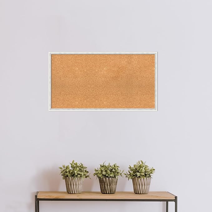 Amanti Art Natural Cork Board for Wall, 19x35 Vision Board with White Frame, Large Corkboard Office Decor for Home Organization, Modern Corkboard Pinboard to Display Items for Home Organization in