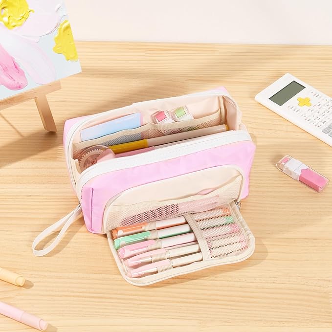 Sooez Big Capacity Pencil Case, Extra Large Pencil Pouch with Zipper Pocket, Wide Opening Pencil Bag, Portable Stationery Organizer, Cute Aesthetic School Office Supplies for Teens Girls, Sky Blue