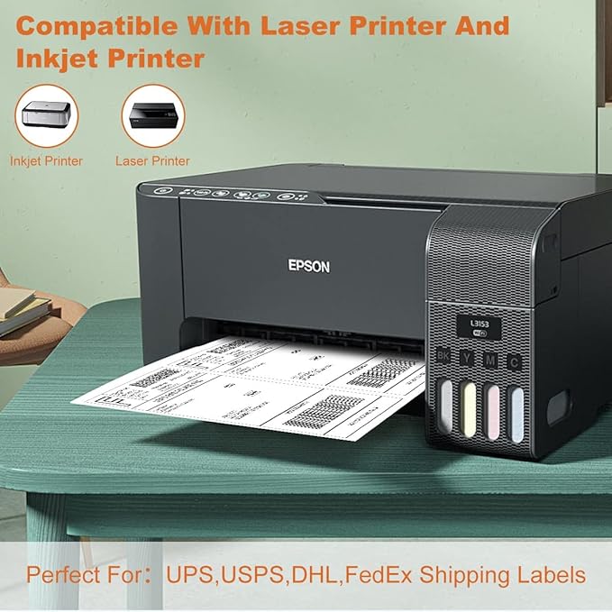 BESTEASY 1000 Half Sheet Self Adhesive Shipping Labels, Laser/Ink Jet White Blank Shipping Labels 8.5" x 5.5" Address Labels (500 Sheet Total 1000 Labels)