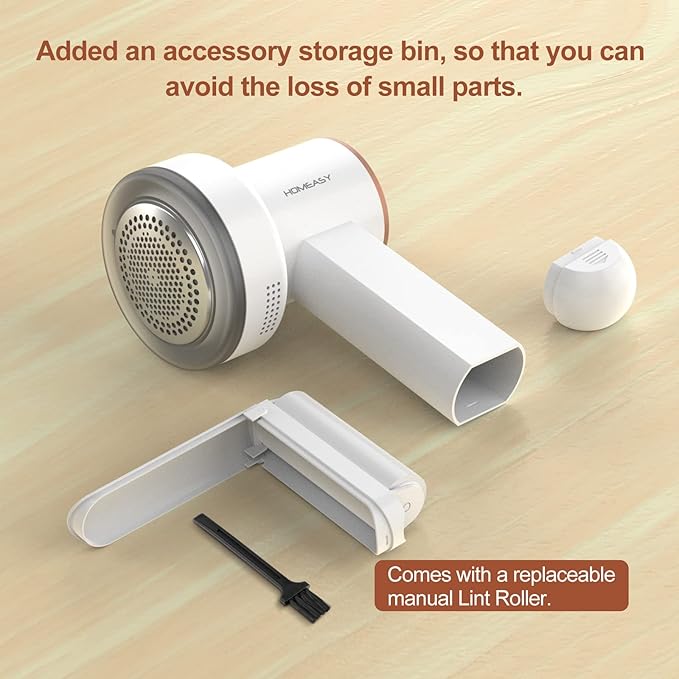 Fabric Shaver Fuzz Remover Rechargeable, HOMEASY Electric Lint Remover Shaver with 3 Blades & LED Digital Display, Sweater Couch Fabric Pill Shaver for Sweater, Couch, Furniture (White)