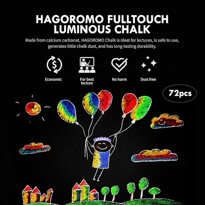 Hagoromo Fulltouch Luminous Chalk 1 Box, Non-Toxic, Dustless [72 Pcs/Blue]