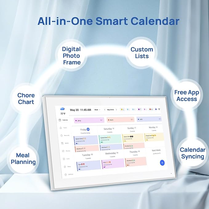 15.6 inch Digital Calendar Touchscreen, Wall Planner, IPS FHD,Smart Family Schedules, Chore Chart, Wall Organizer for Multi-Child Homes - Built-in Digital Picture Frames Function