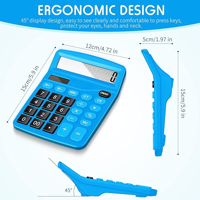 Konohan 8 Pieces 12-Digit Calculator, Solar Basic Desktop Calculator Large Display Electronic Dual Power Handheld for Home Office School(Dark Blue)