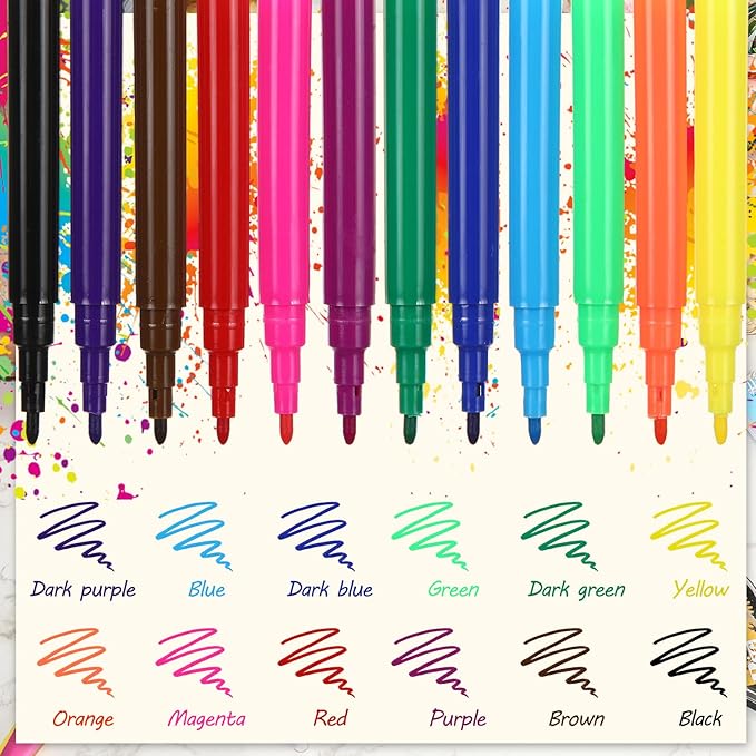 144 Pcs Mini Markers Colored Pen 3.4 Inch Vibrant Colors Portable Short Colored Markers Assorted Multicolor Watercolor Marker Pen for Kids and Adult Glass Office School Supplies (12 Colors)