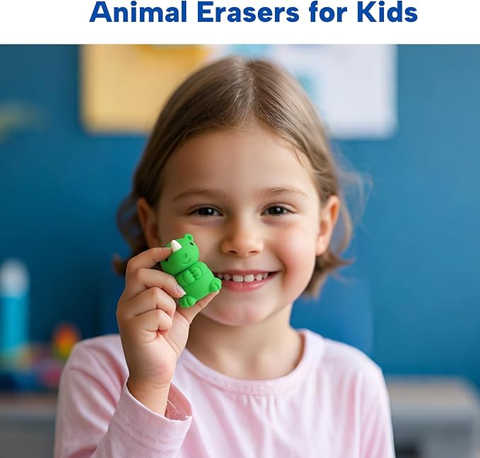 Animal Erasers for Kids, 65 Pcs Pencil Erasers Bulk Mini Animal Erasers Treasure Box Toys for Classroom Prizes School Supplies Party Favors
