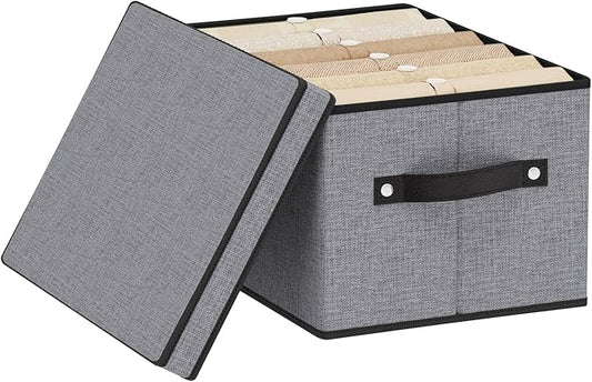 Fabric Storage Boxes, 7.1 x 9.1 x 13 Inch Baskets for Shelves with Lids, Wardrobe Organiser with Handles, Decorative Linen Closet Organizer Bins, Gray, 1 Pack
