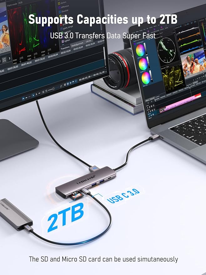 Lemorele Aluminum 10-in-1 USB C Docking Station Dual Monitor w/2 HDMI 4K, 4 USB3.0/USB2.0, 100W PD, USB-C Data, SD/TF, Type-C Hub Adapter for Dell XPS 13/15, for MacBook, Dell, HP, Lenovo Yoga,etc