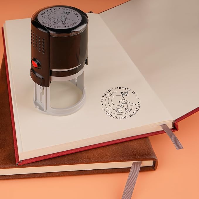 Custom Self Inking Stamp | Book Stamp Personalized Library Gifts for Book Lovers, Readers, Teachers (Dog 02)