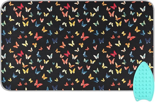 Colorful Butterfly Ironing Mat for Table top Portable Ironing Pad Blanket for Washer Dryer Countertop Travel