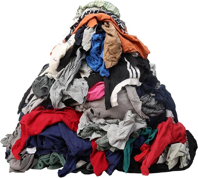Tshirt Bag of Rags Multicolored (1,500LB, 30x BALES), Cotton Blend, Painting and Multipurpose, Kitchen, Auto, Staining Rags, Shop Cleaning Cloths Bulk, Lint Free Absorbent Washable, 30 bags